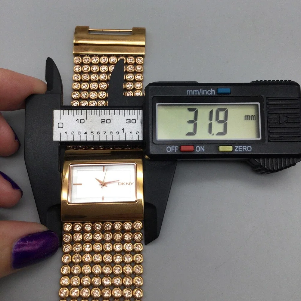 DKNY NY4905 Womens Dress Watch 32mm White Dial Gold Tone Crystals New Battery 7